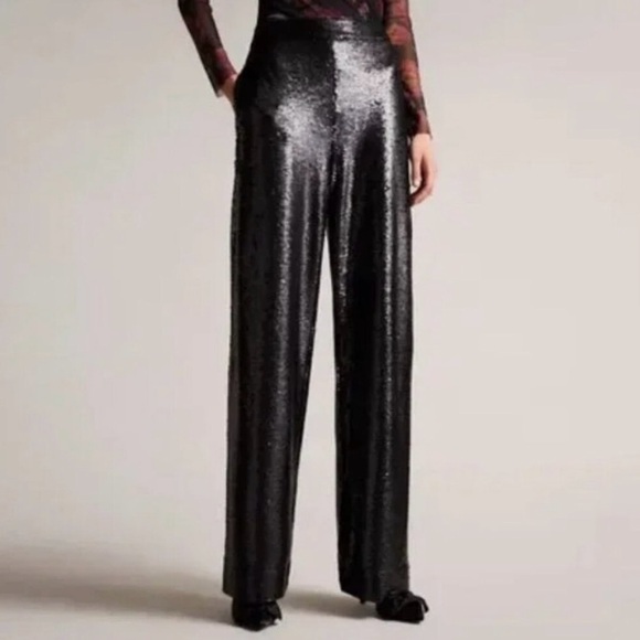 NWT Ted Baker Milleit matte sequin high rise wide leg trouser evening pants 8 - Picture 11 of 14